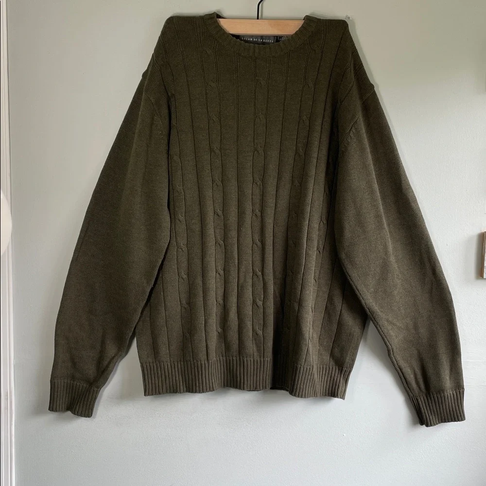 Oscar De La Renta Green Cable‎ Knit Sweater